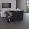 Coral Kitchen Island with Large Countertop, Open Storage Shelves and Double Door Cabinet