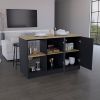 Coral Kitchen Island with Large Countertop, Open Storage Shelves and Double Door Cabinet