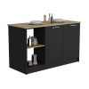 Coral Kitchen Island with Large Countertop, Open Storage Shelves and Double Door Cabinet